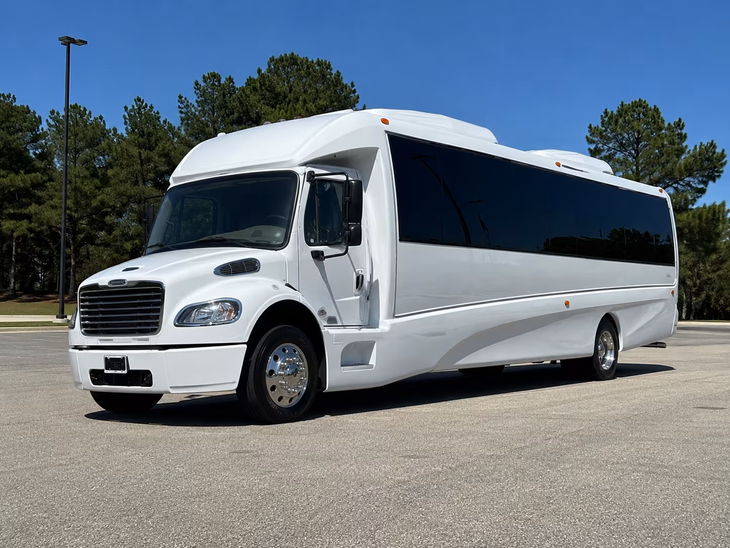 White party bus exterior
