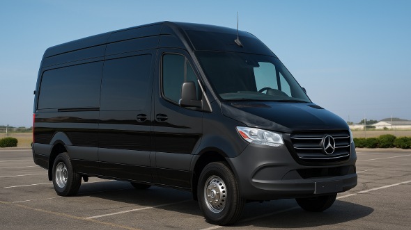 Exterior of Charter Bus Company Thornton's 14 Passenger Sprinter Limousine in Thornton