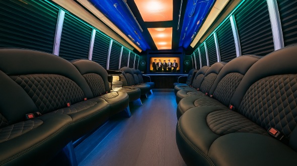 Interior of Charter Bus Company Aurora's 20 Passenger Party Bus in Aurora