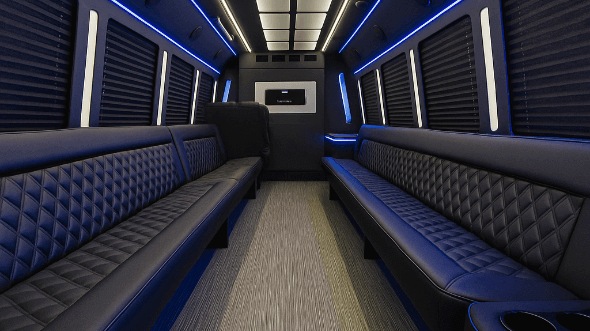 Interior of Charter Bus Company Aurora's 28 Passenger Party Bus in Aurora