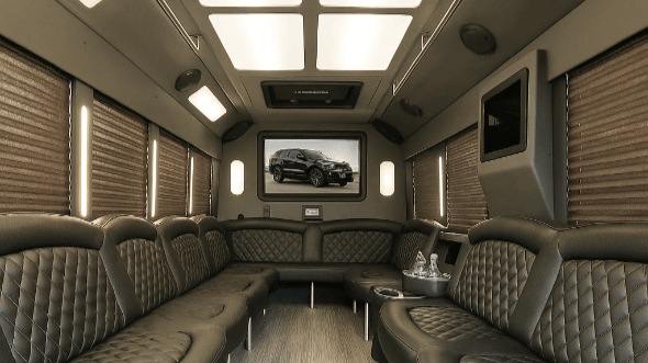 Interior of Charter Bus Company Aurora's 30 Passenger Party Bus in Aurora