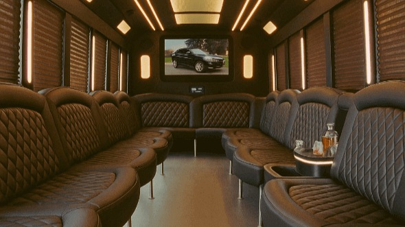 Interior of Charter Bus Company Thornton's 40 Passenger Party Bus in Thornton